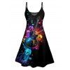 Music Festival Couple Outfit Colorful Guitar Music Note Skulls Pattern A Line Dress and Men's Roll Up Sleeve Two Piece Set - Noir S | US 4