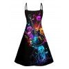 Music Festival Couple Outfit Colorful Guitar Music Note Skulls Pattern A Line Dress and Men's Roll Up Sleeve Two Piece Set - Noir S | US 4