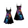 Music Festival Couple Outfit Colorful Guitar Music Note Skulls Pattern A Line Dress and Men's Roll Up Sleeve Two Piece Set - Noir S | US 4