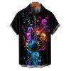 Music Festival Couple Outfit Colorful Guitar Music Note Skulls Pattern A Line Dress and Men's Roll Up Sleeve Two Piece Set - Noir S | US 4