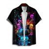 Music Festival Couple Outfit Colorful Guitar Music Note Skulls Pattern A Line Dress and Men's Roll Up Sleeve Two Piece Set - Noir S | US 4