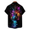 Music Festival Couple Outfit Colorful Guitar Music Note Skulls Pattern A Line Dress and Men's Roll Up Sleeve Two Piece Set - Noir S | US 4