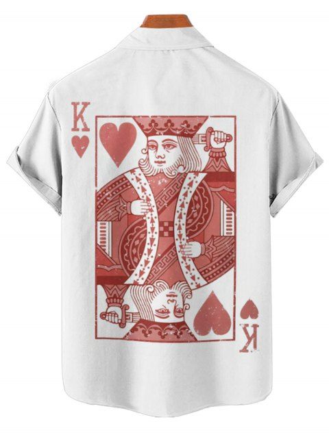 Chemise D'Eté Décontractée Boutonnée Motif de Poker à Manches Roulées pour Homme