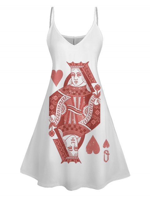 Robe D'Eté Ligne A à Bretelle Fine Motif de Poker