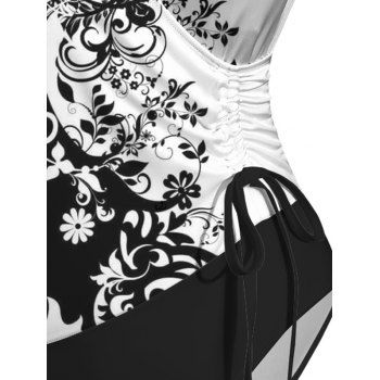 Colorblock Floral Print Hawaii One Piece Swimsuit Cinched Surplice Padded Vacation Swimwear