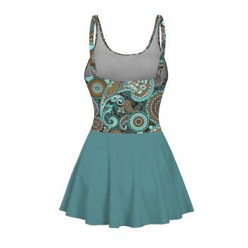 Ethnic Paisley Pattern One Piece Swimsuit Bowknot Padded Adjustable Strap Vacation Swimwear 