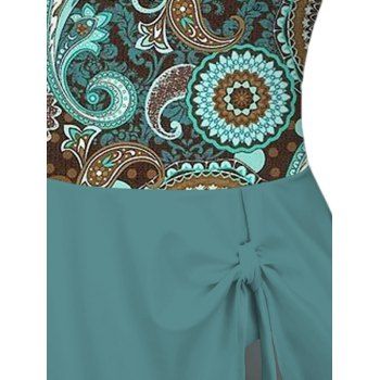 Ethnic Paisley Pattern One Piece Swimsuit Bowknot Padded Adjustable Strap Vacation Swimwear 