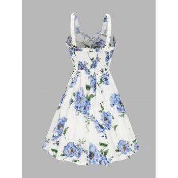 Floral Print Vacation Sundress Garden Party Dress Summer Ruffled Bowknot Mini Dress 