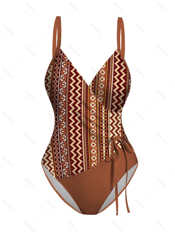 Maillot de Bain 1 Pièce Cache-Coeur Géométrique Ethnique - café S | US 4