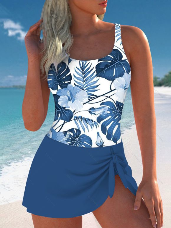 Maillot de Bain 1 Pièce Floral Tropical Rembourré à Noeud Papillon - Bleu S | US 4