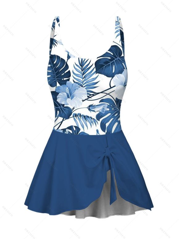 Maillot de Bain 1 Pièce Floral Tropical Rembourré à Noeud Papillon - Bleu XL | US 12