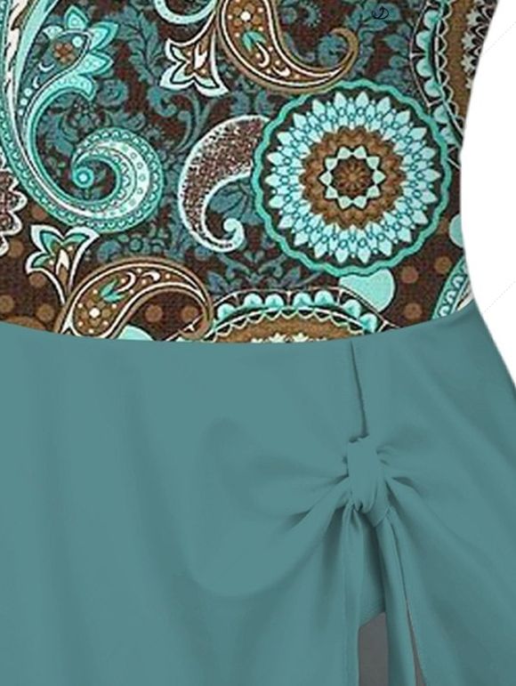 Maillot de Bain 1 Pièce à Bretelles Ajustables à Motif Paisley Ethnique - Vert clair L | US 8-10