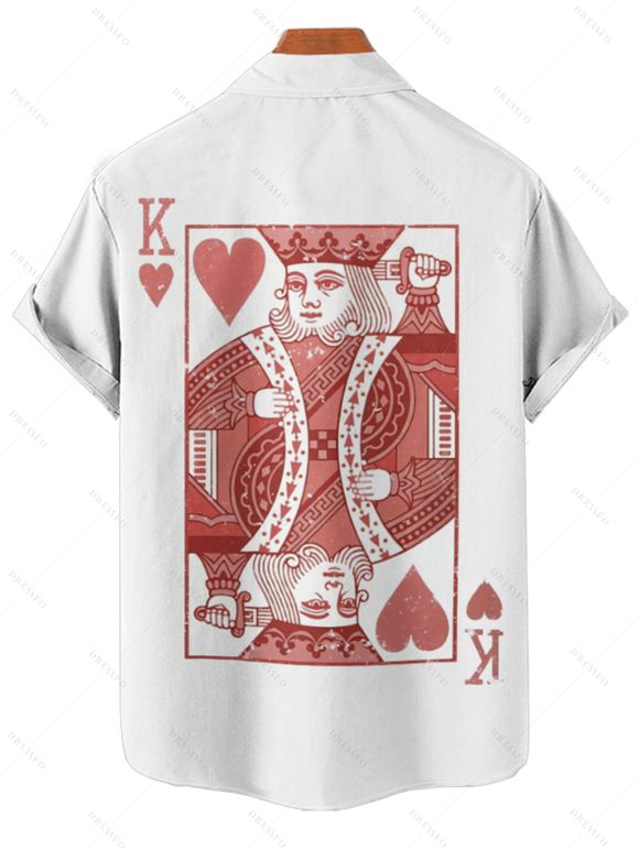 Chemise D'Eté Décontractée Boutonnée Motif de Poker à Manches Roulées pour Homme - Blanc 4XL