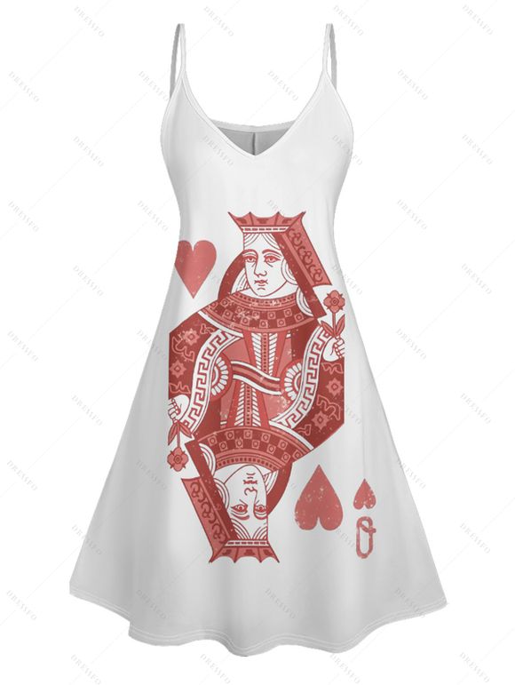 Robe D'Eté Ligne A à Bretelle Fine Motif de Poker - Blanc S | US 4