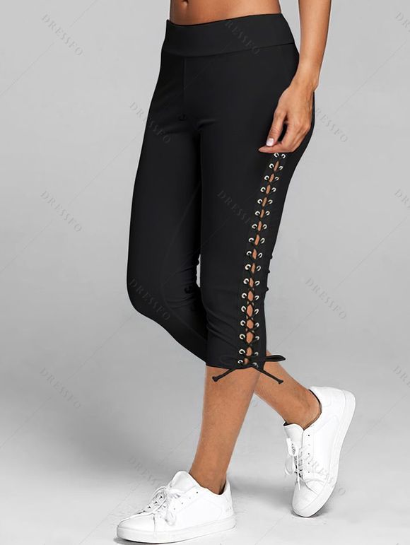 Music Festival Outfit Graphic Pattern Skew Shoulder T Shirt Cinched Cami Top Two Piece Top and Lace Up Solid Color Wide Waisted Pants Outfit - Noir S | US 4