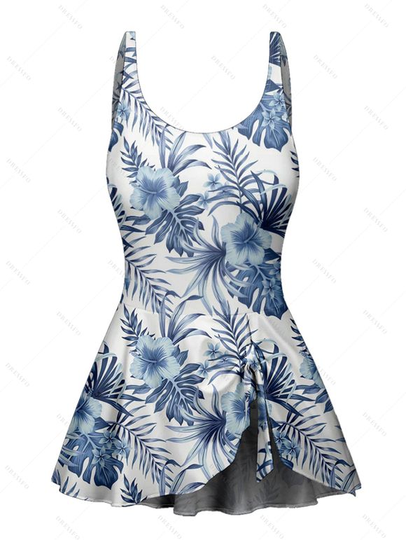 Maillot de Bain 1 Pièce à Bretelles Ajustables à Motif Feuille et Fleur - Bleu clair XL | US 12