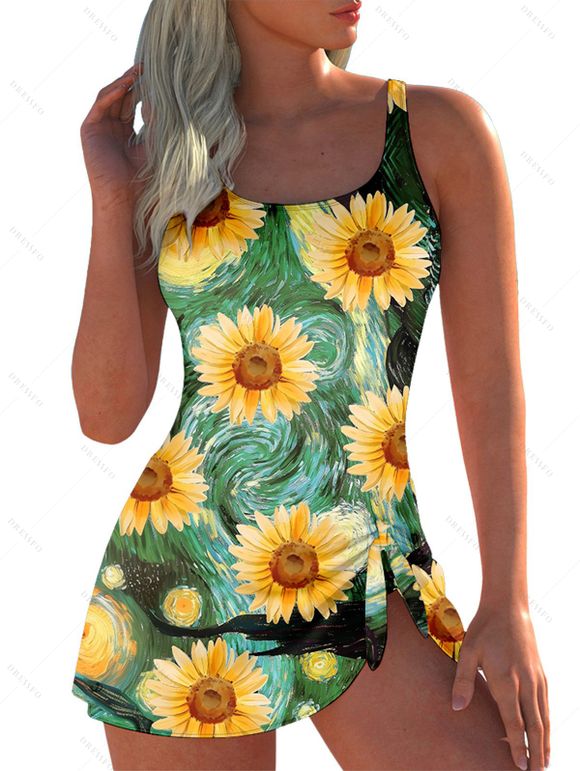 Maillot de Bain 1 Pièce à Tournesol à Bretelles Ajustables - Vert clair XXL | US 14