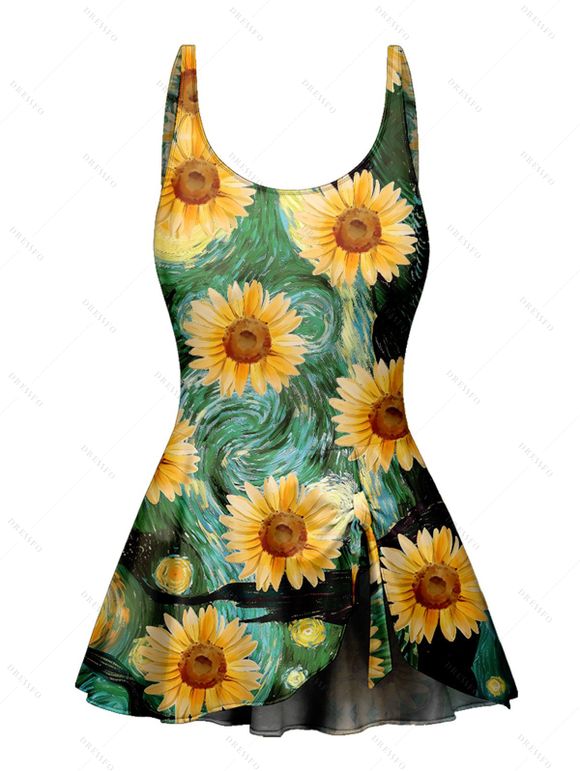 Maillot de Bain 1 Pièce à Tournesol à Bretelles Ajustables - Vert clair XL | US 12