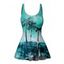 Coconut Tree Printed Vacation One Piece Swimsuit Bowknot Adjustable Strap Padded Beach Style Swimwear - LIGHT GREEN XXL | US 14