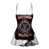 Music Festival Graphic Pattern One Piece Swimsuit Bowknot Adjustable Strap Padded Rock Style Swimwear - WHITE S | US 4