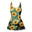 Sunflower Swirl Pattern Vacation One Piece Swimsuit Bowknot Adjustable Strap Beach Style Swimwear - LIGHT GREEN S | US 4