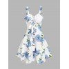 Robe Courte Imprimée Florale à Volants avec Noeud Papillon pour Été - Bleu Ciel S | US 4