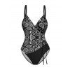 Maillot de Bain 1 Pièce Cache-Coeur à Motif Paisley Ethnique Coloré - Noir XL | US 12