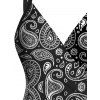 Maillot de Bain 1 Pièce Cache-Coeur à Motif Paisley Ethnique Coloré - Noir XL | US 12