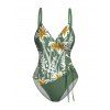 Maillot de Bain Superposé Croisé Fleur Tropicale Imprimée Une-Pièce - Vert clair XL | US 12