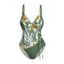 Maillot de Bain Superposé Croisé Fleur Tropicale Imprimée Une-Pièce - Vert clair XL | US 12