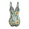 Maillot de Bain Superposé Croisé Fleur Tropicale Imprimée Une-Pièce - Vert clair S | US 4