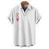 Chemise D'Eté Décontractée Boutonnée Motif de Poker à Manches Roulées pour Homme - Blanc 4XL