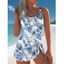 Maillot de Bain 1 Pièce à Bretelles Ajustables à Motif Feuille et Fleur - Bleu clair S | US 4