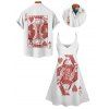 Daily Couple Outfit Poker Card Pattern Spaghetti Strap A Line Dress and Roll Up Sleeve Shirt Two Piece Outfit - Blanc S | US 4