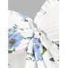 Robe Courte Imprimée Florale à Volants avec Noeud Papillon pour Été - Bleu Ciel S