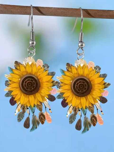 Boucles D'Oreilles Pendantes en Forme de Tournesol pour Plage et Vacances