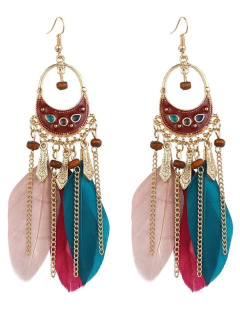 Boucles D'Oreilles Pendantes Décorées de Plumes Colorées Style Bohémien Rétro