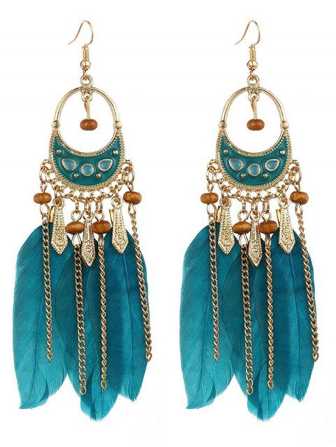 Boucles D'Oreilles Pendantes Décorées de Plumes Colorées Style Bohémien Rétro