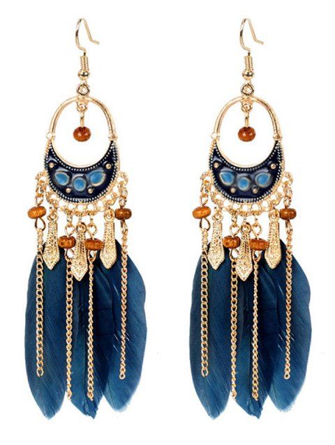 Boucles D'Oreilles Pendantes Décorées de Plumes Colorées Style Bohémien Rétro
