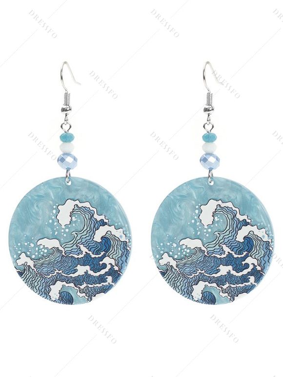 Boucles D'Oreilles de Plage de Vacances Perlées Motif de Cercle en Acrylique - Bleu gris 