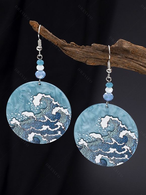 Boucles D'Oreilles de Plage de Vacances Perlées Motif de Cercle en Acrylique - Bleu gris 