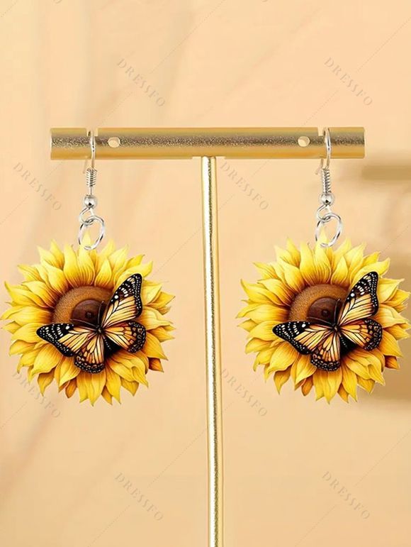 Boucles D'Oreilles de Plage de Vacances en Forme de Tournesol en Acrylique - Jaune 