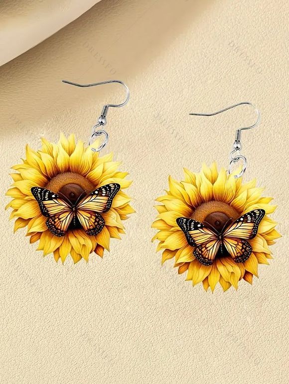 Boucles D'Oreilles de Plage de Vacances en Forme de Tournesol en Acrylique - Jaune 