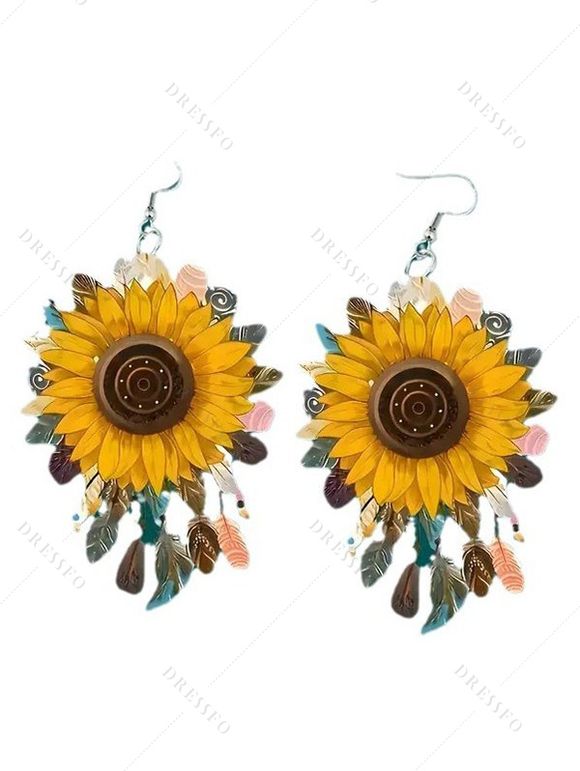 Boucles D'Oreilles Pendantes en Forme de Tournesol pour Plage et Vacances - Jaune 