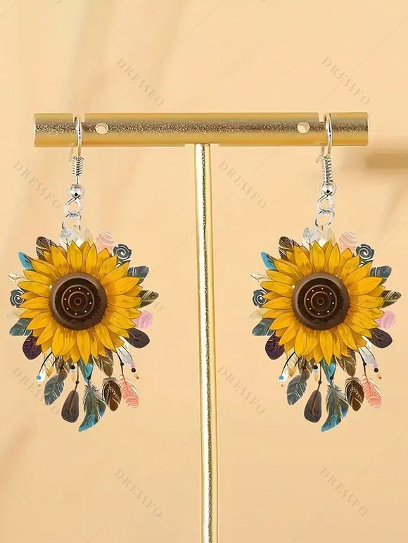 Boucles D'Oreilles Pendantes en Forme de Tournesol pour Plage et Vacances - Jaune 