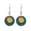 Boucles D'Oreilles Pendantes en Forme de Tournesol en Perles Style Bohémien Rétro - Vert profond 