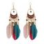 Boucles D'Oreilles Pendantes Décorées de Plumes Colorées Style Bohémien Rétro - Blanc 