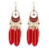 Boucles D'Oreilles Pendantes Décorées de Plumes Colorées Style Bohémien Rétro - Rouge 