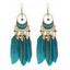 Boucles D'Oreilles Pendantes Décorées de Plumes Colorées Style Bohémien Rétro - Vert 