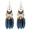 Boucles D'Oreilles Pendantes Décorées de Plumes Colorées Style Bohémien Rétro - Bleu profond 